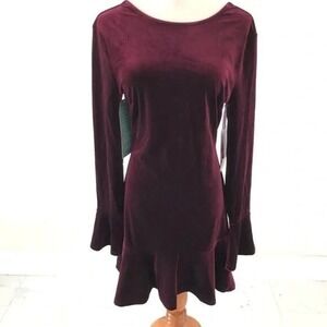 Johnny Wujek Juniors Dress Burgundy Velvet Long Sleeve Cut Back Bow - NWOT